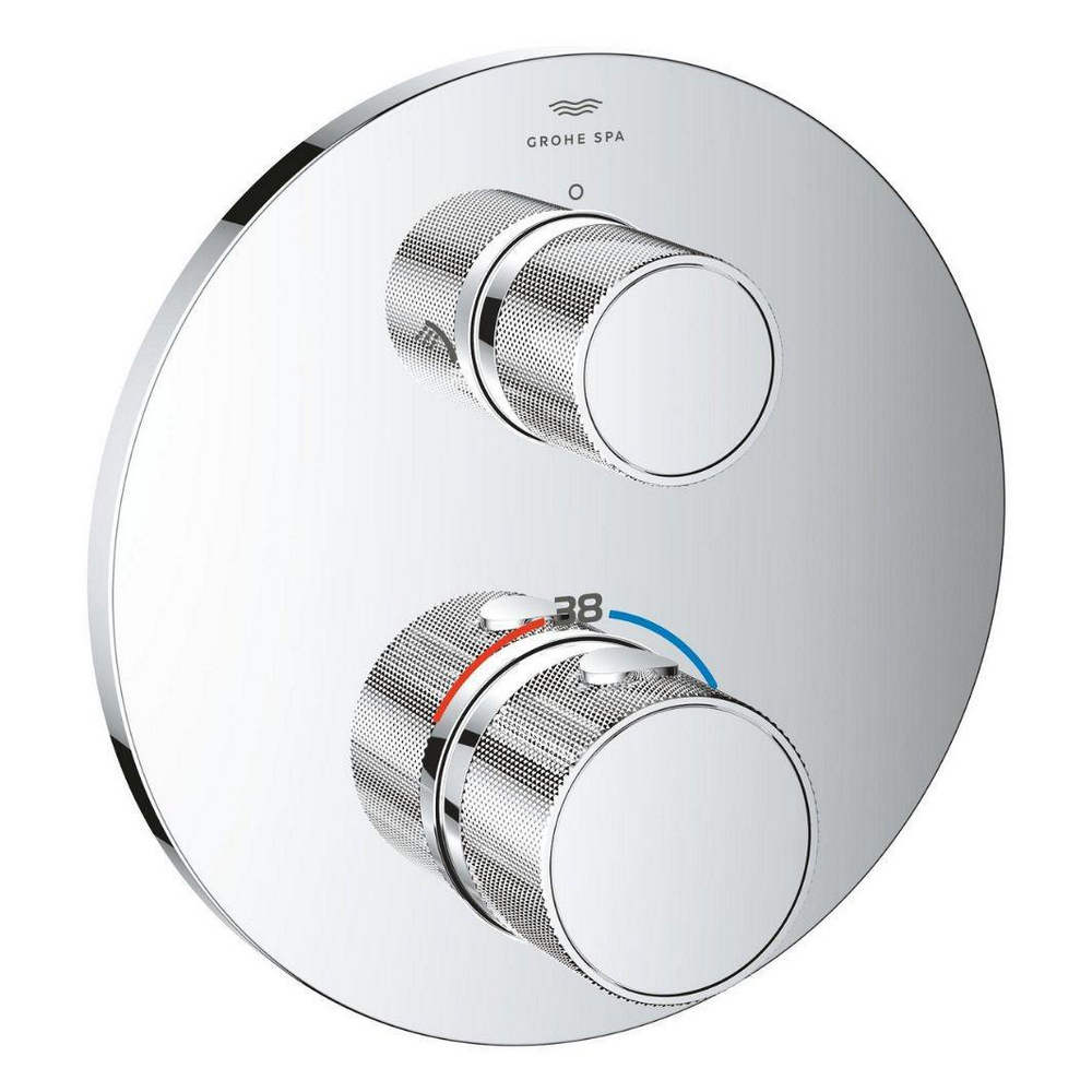 Thermostatic shower mixer for 2 outlets with integrated shut off/diverter valve with knob