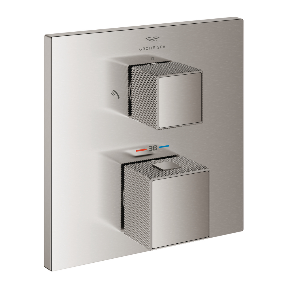 Thermostatic shower mixer for 2 outlets with integrated shut off/diverter valve