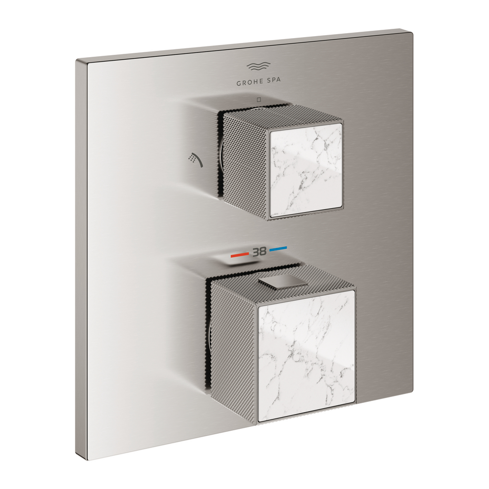 Thermostatic shower mixer for 2 outlets with integrated shut off/diverter valve