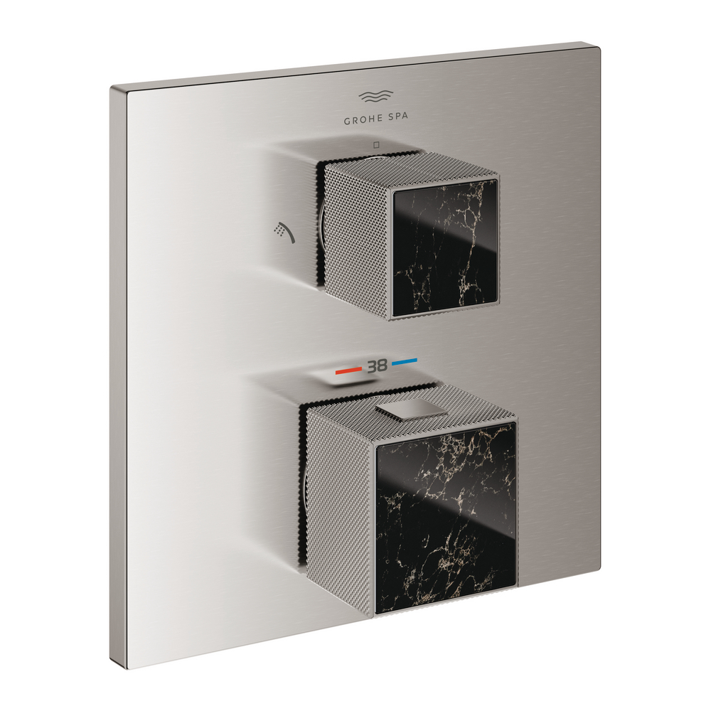 Thermostatic shower mixer for 2 outlets with integrated shut off/diverter valve